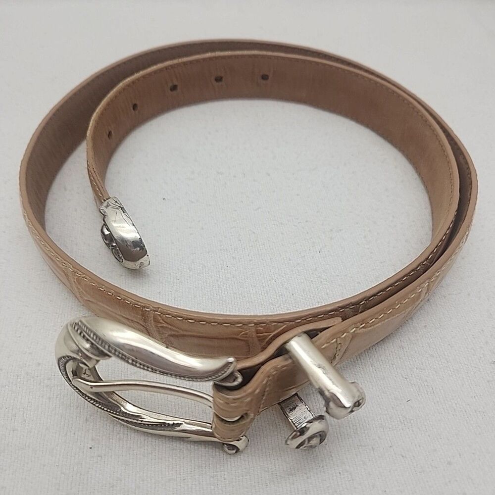 Belt Coldwater Creek Women’s Tan 40" Croc Embossed Silver Elaborate Buckle & Tip